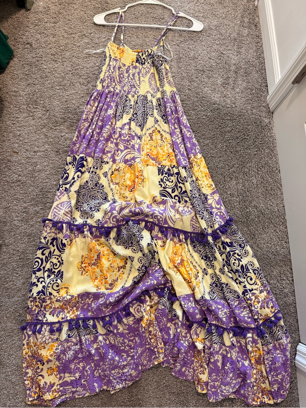 Bohemian Tiered Maxi Dress  in Purple and Cream
